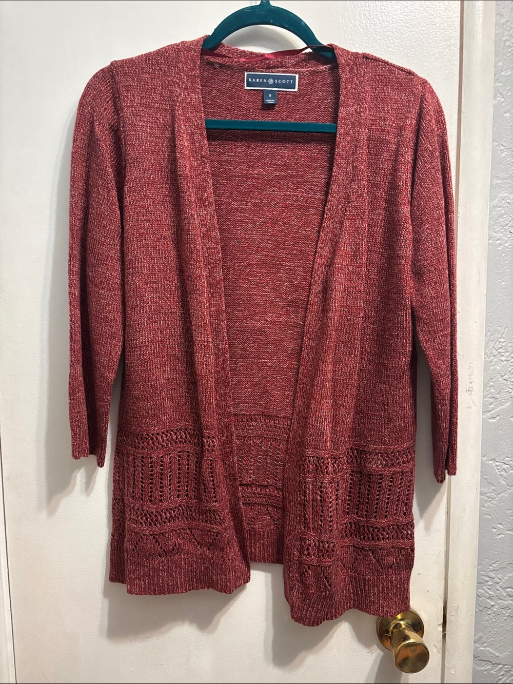 Karen Scott Open-Front Knit Cardigan - Rust Coral